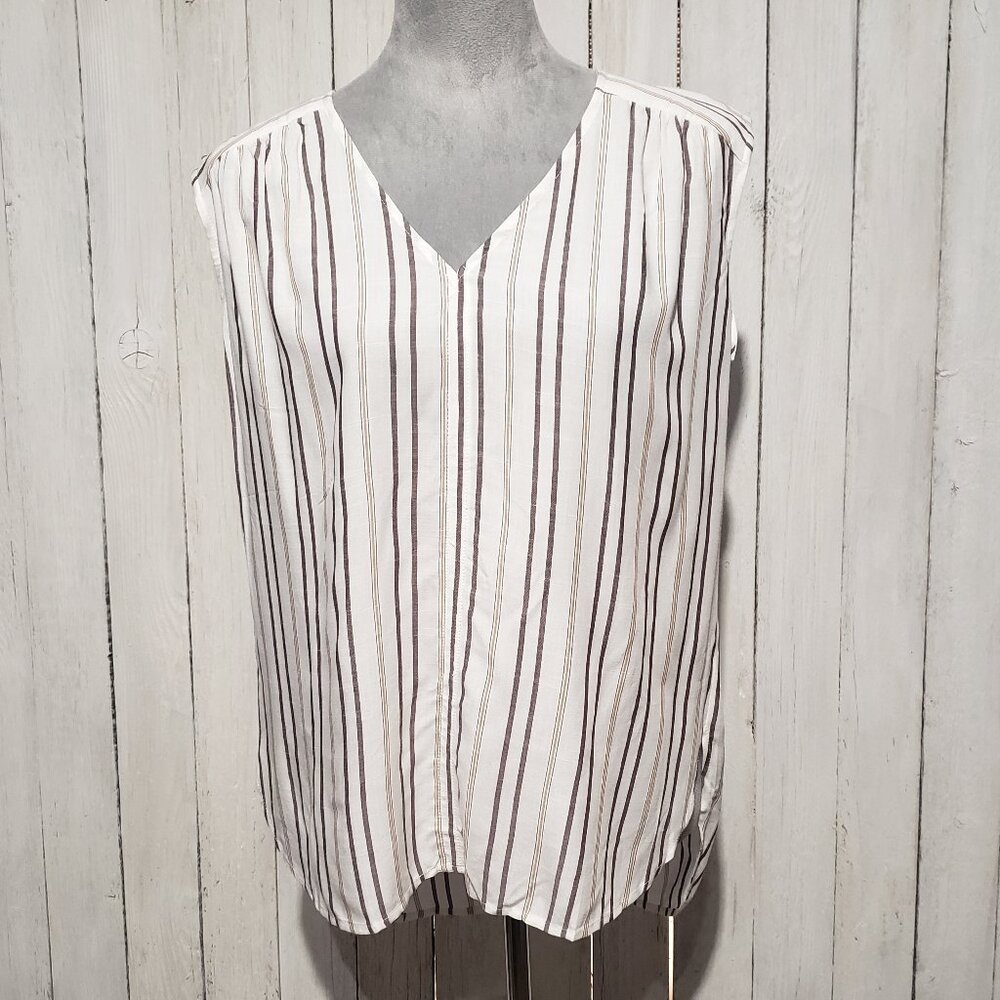 NEW Loft XS Top Blouse Cream Burgundy Stripe V Neck Sleeveless Classic Preppy